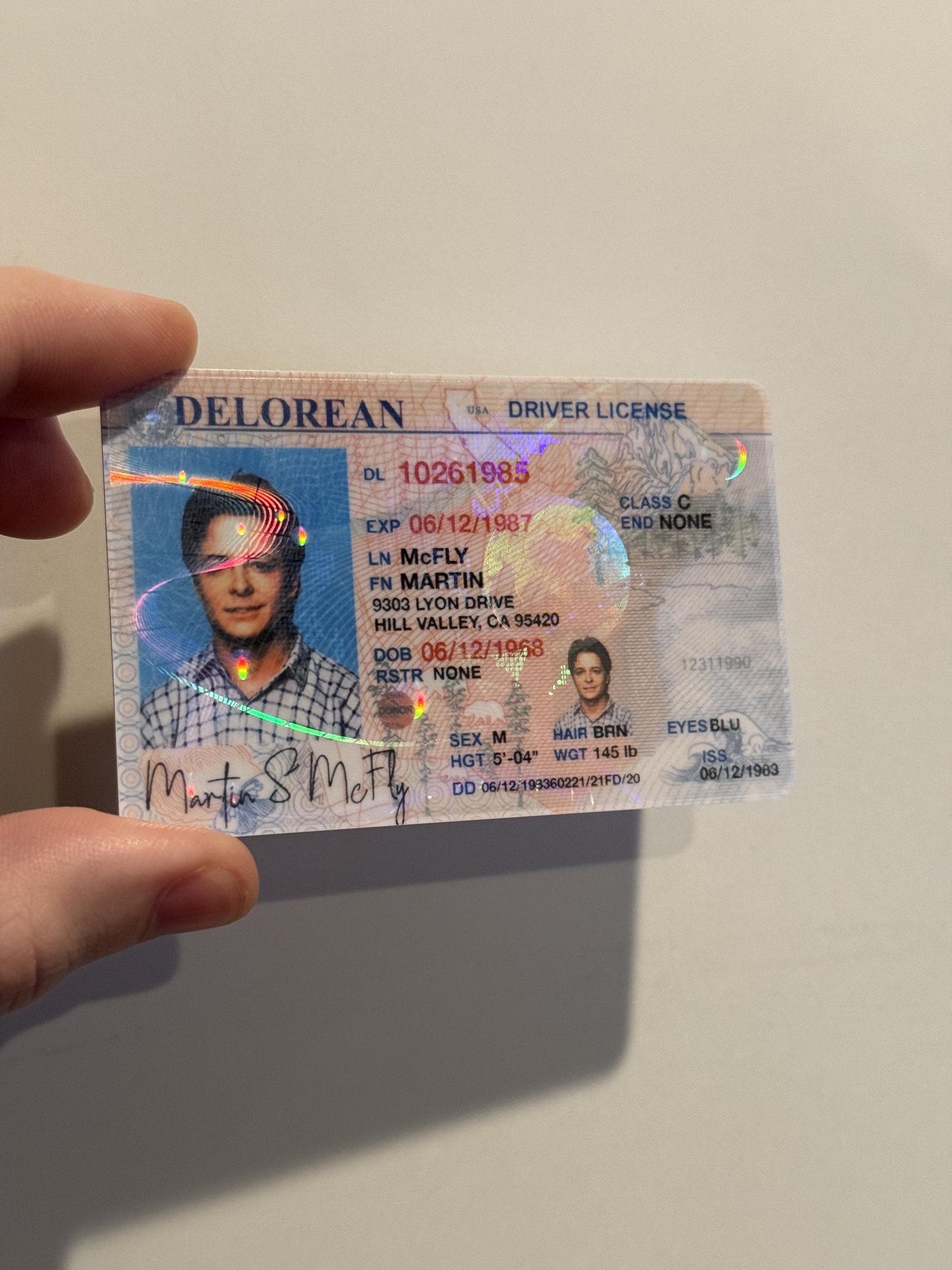 Inspired by Back to The Future Marty McFly Drivers License DeLorean Prop Cosplay Novelty with Hologram