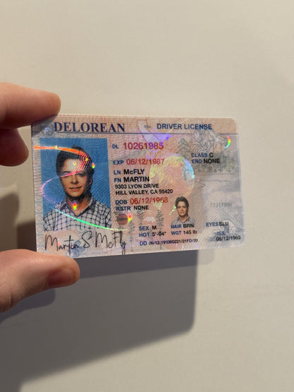 Inspired by Back to The Future Marty McFly Drivers License DeLorean Prop Cosplay Novelty with Hologram
